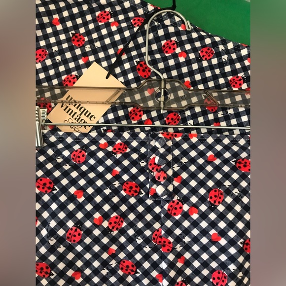 Unique Vintage Ladybug Swim Bottom Women’s Gingham Navy New - Picture 3 of 4